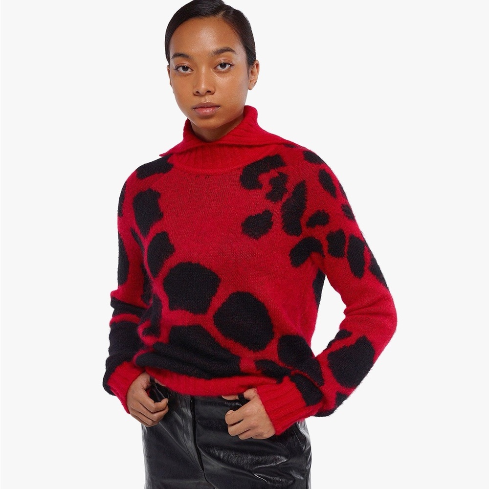 MCM Red and Black Cowl Neck Animal-Print Sweater